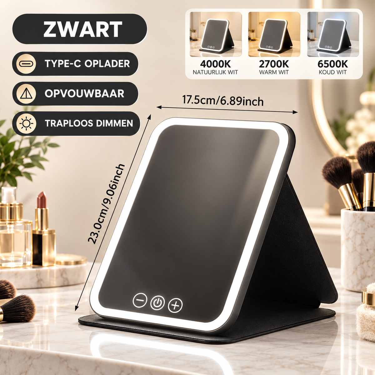 Notebook | Opvouwbare LED Make-up Spiegel
