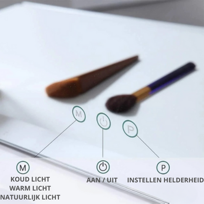 Visagie | Rechthoekige make-up spiegel met LED-verlichting & touch bediening
