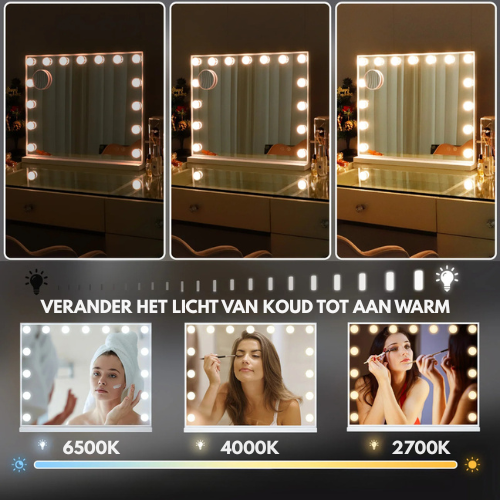 Visagie | Rechthoekige make-up spiegel met LED-verlichting & touch bediening