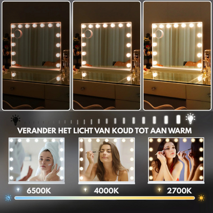 Visagie | Rechthoekige make-up spiegel met LED-verlichting & touch bediening